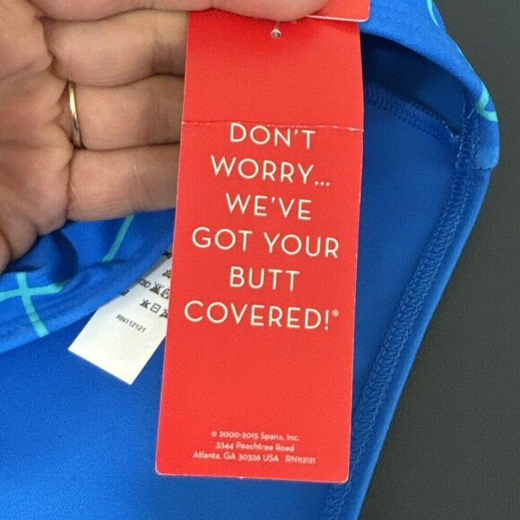 SPANX Women's 12 Flirty Skirt High Waist Swim Bottom Electric Blue Geo New - Picture 12 of 15